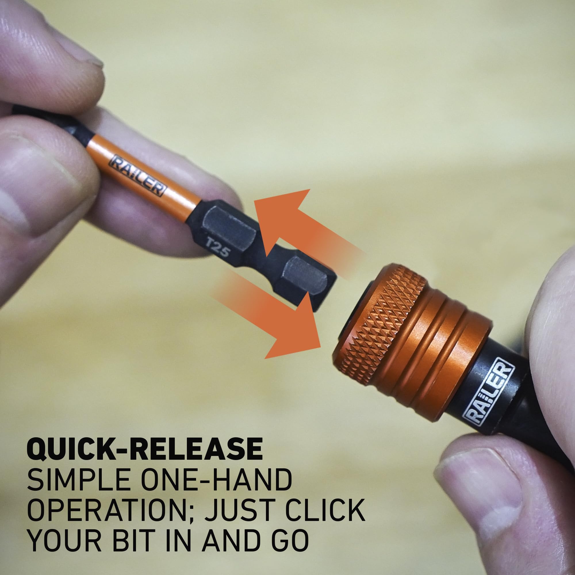 Railer Keychain Bit & Socket Holder - 1/4" Hex Bit Holders w/Impact Socket Adapters - Quick-Change Design For Nut Drivers, Screwdriver & Drill Bits. Easy Convert To 1/4", 3/8" & 1/2" Socket Holder - Image 4
