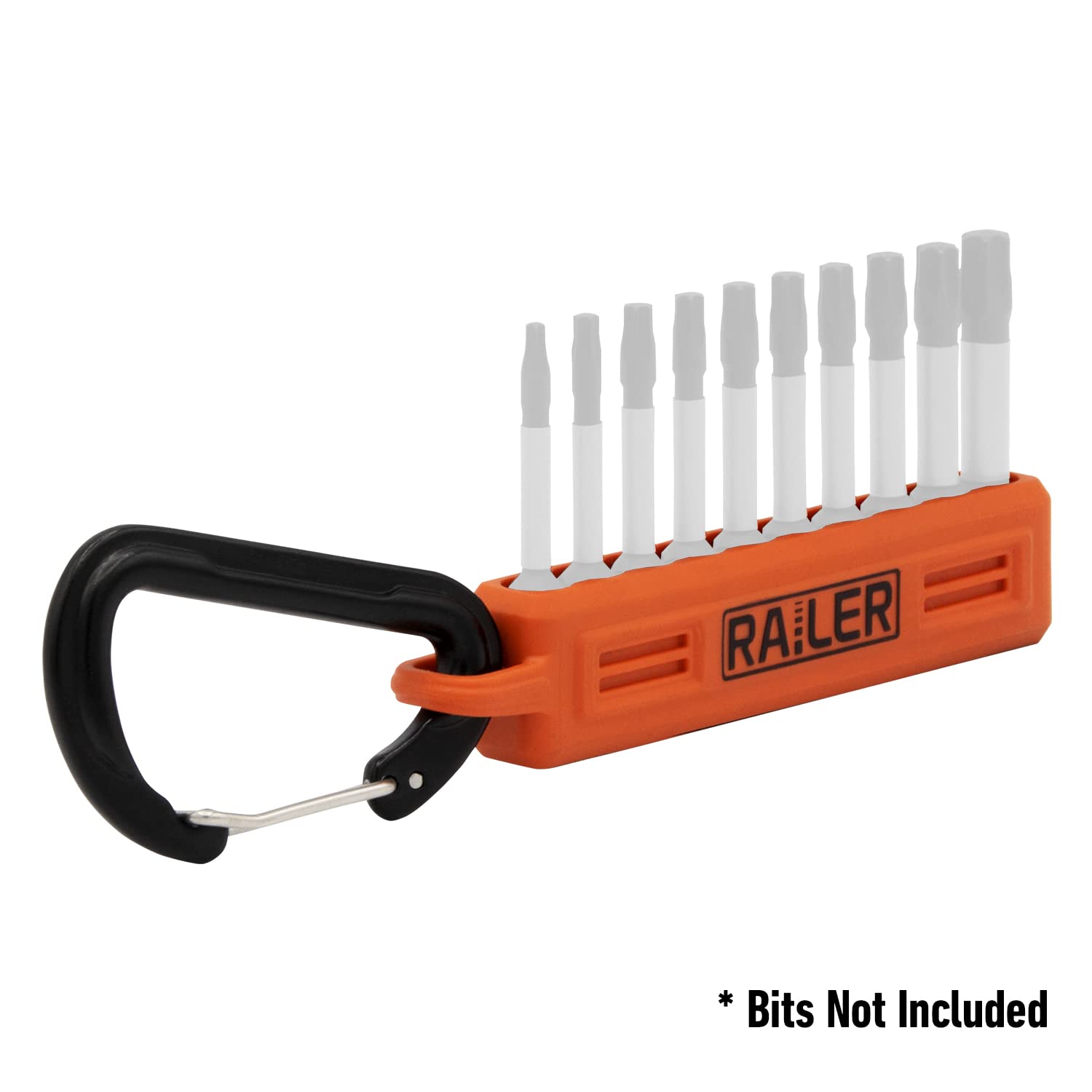 Screwdriver Bit Holder Storage Organizer – Railer 10-Hole Black and Orange Bit Holder with Carabiner - 2 Pack - Image 4