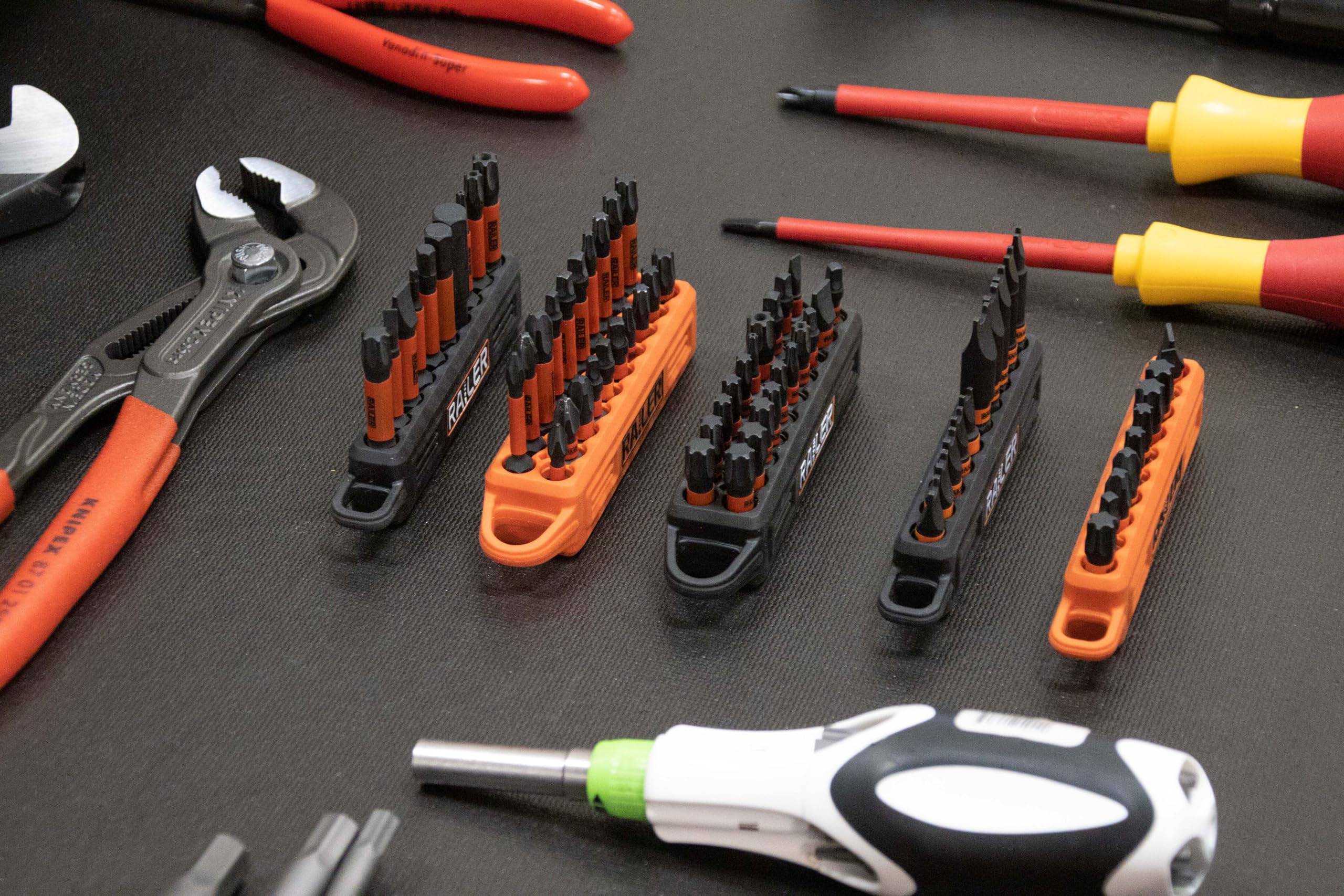Screwdriver Bit Holder Storage Organizer – Railer 10-Hole Black and Orange Bit Holder with Carabiner - 2 Pack - Image 6
